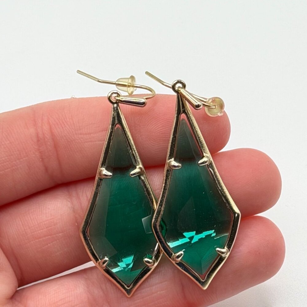Kendra Scott Green Faceted Drop Earrings In Gold-Tone - Picture 4 of 7